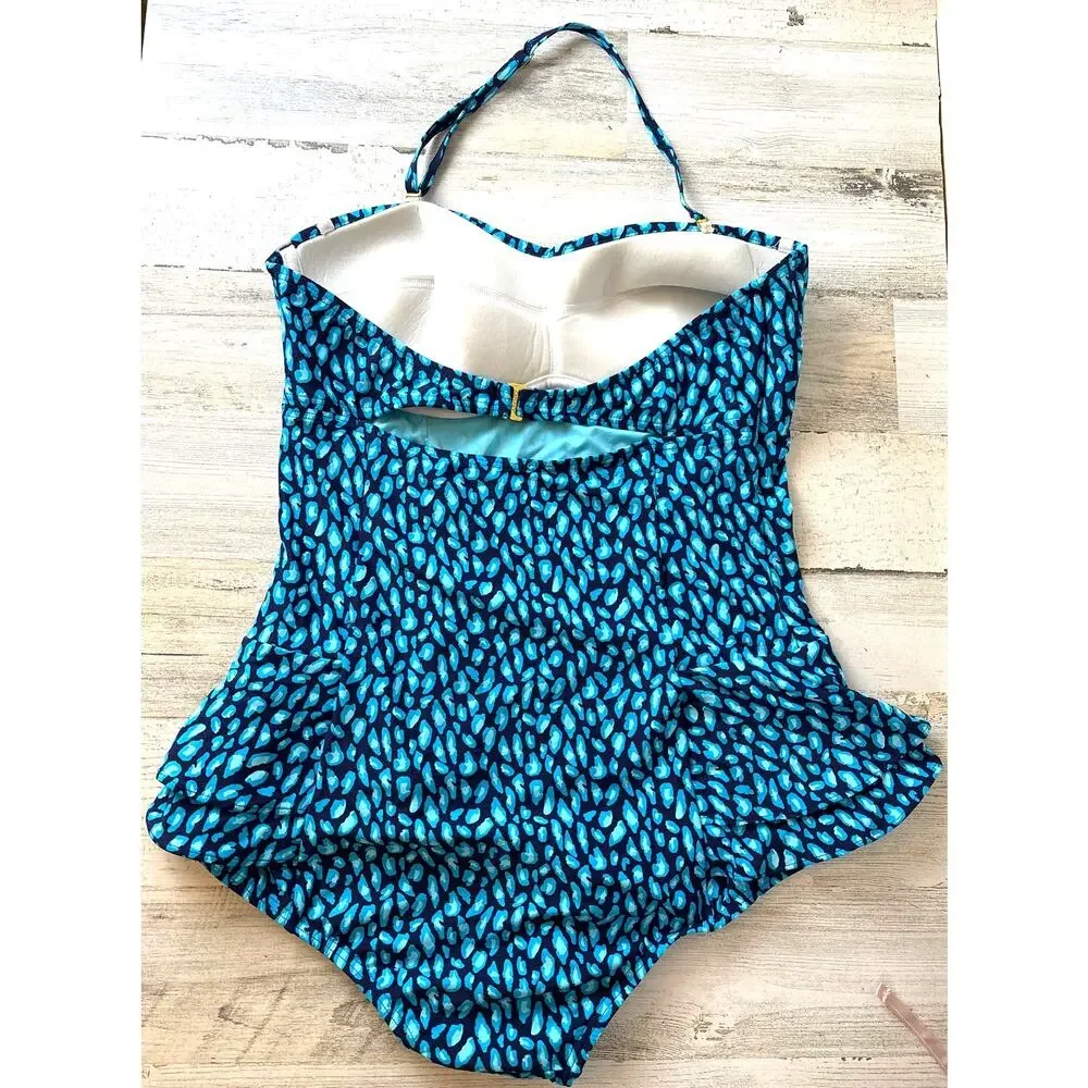 DKNY Womens 14 Blue Peplum One Piece Swimsuit Beach Resort NEW - Picture 3 of 8